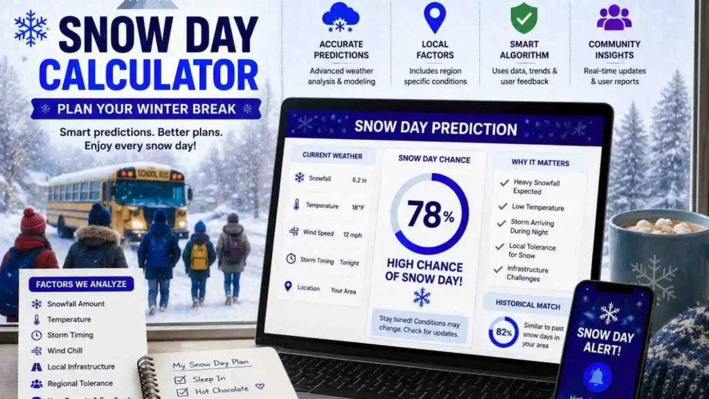Snow Day Calculator helping students and parents predict school closures during winter weather and snowfall conditions